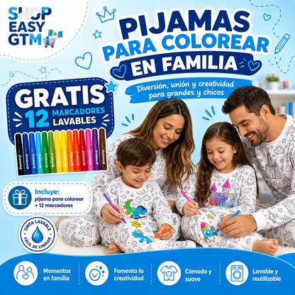 PintaSueños™ Kit Pijama Para Colorear + 12 Marcadores Lavables